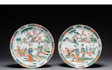 A pair of Chinese famille verte 'Xi Xiang Ji' dishes, Kangxi...