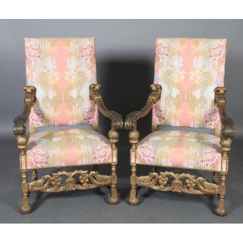 A pair of Continental walnut armchairs in late 17th century ...