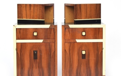 A pair of French Art Deco maccasar ebony square bedside cabi...