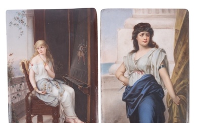 A pair of German porcelain rectangular plaques in the Berlin...