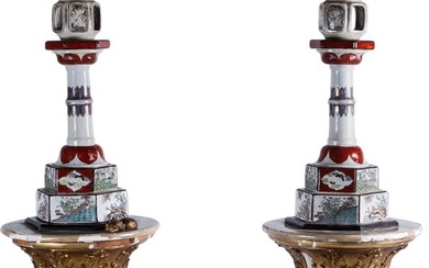 A pair of Japanese Kakiemon porcelain table lamps on...