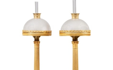 A pair of Restauration gilt-bronze carcel lamps, circa 1820 | Paire de lampes Carcel en bronze doré d'époque Restauration, vers 1820