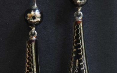 A pair of Victorian piqué work tortoiseshell drop earrings