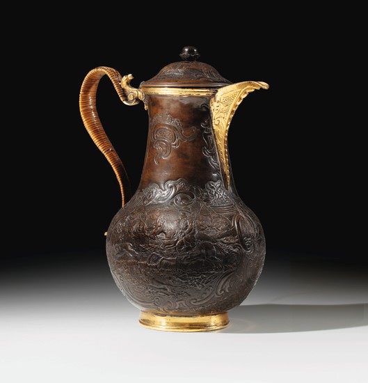 A parcel-gilt and patinated brass coffee-pot, probably Demidoff manufacture, Russia, circa 1770