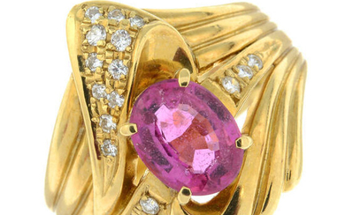 A pink tourmaline and diamond dress ring.