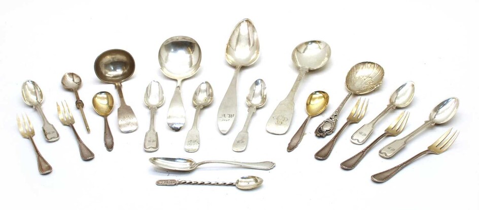 A quantity of low grade silver and white metal flatware