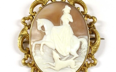 A rolled gold shell cameo brooch