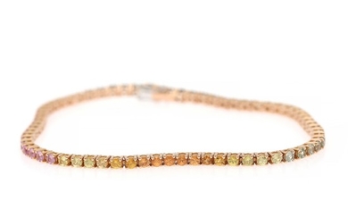 A sapphire bracelet set with numerous multi-coloured sapphires weighing a total of app. 5.63 ct., mounted in 18k rose gold. L. app. 21 cm.