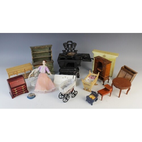 A selection of vintage dolls house furniture and accessories...
