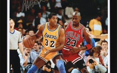 SOLD. A signed colour photograph of the American basketball star "Magic Johnson" (Earvin Johnson, Jr.;...