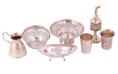 A small collection of white metal items; to include a silver salt cellar by Hamilton & Inches, E