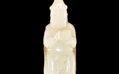 A small white and russet jade figure of a foreigner, Tang - Song dynasty 唐至宋 白玉胡人獻寶把件