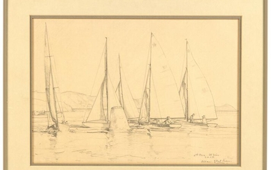 A.G. Cram drawing of sailboat racing
