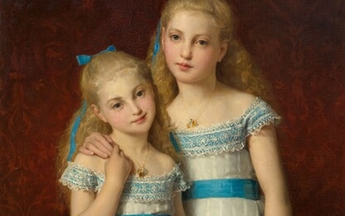 ALBERT ANKER(1831 Ins 1910)Portrait de Julie et Geneviève Baroche. 1870.Huile sur toile.Signé et daté en...