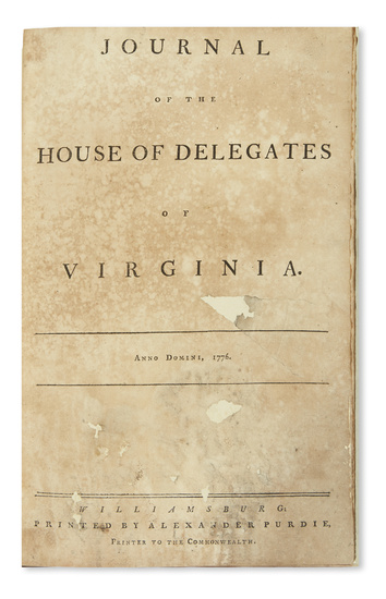 (AMERICAN REVOLUTION--1776.) Journal of the House of Delegates of Virginia bound with At...