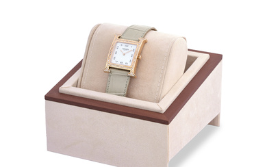 AN 18K ROSE GOLD & DIAMOND HEURE H PM WATCH WITH MOTHER OF PEARL DIAL & MATTE GRIS PERLE ALLIGATOR STRAP HERMÈS, 2022