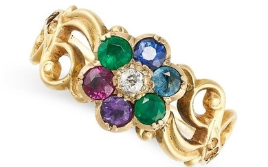 AN ANTIQUE GEMSET DEAREST RING in yellow gold, the