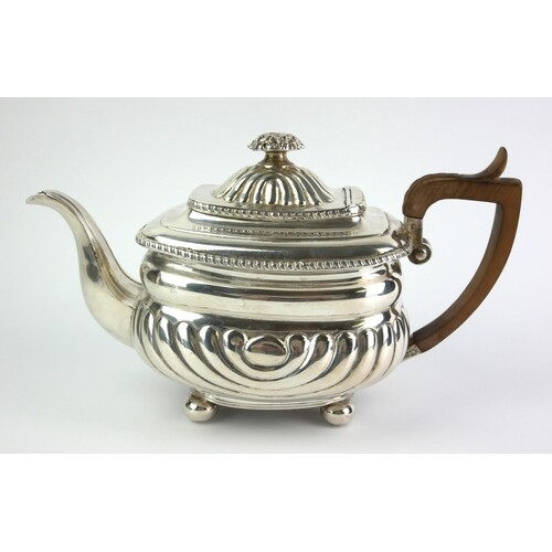 AN EARLY 19TH CENTURY WHITE METAL RECTANGULAR TEAPOT With f...