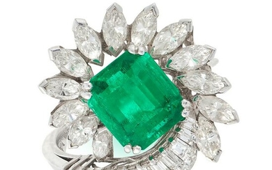 AN EMERALD AND DIAMOND DRESS RING, PIAGET in platinum
