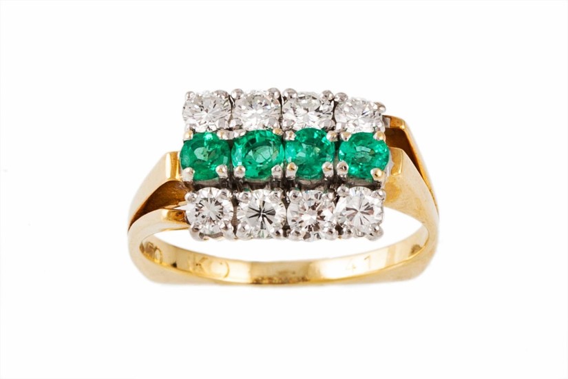 AN EMERALD AND DIAMOND DRESS RING, with emeralds of approx 0...