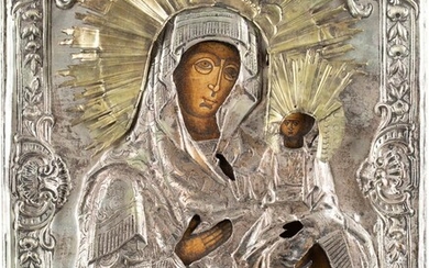 AN ICON SHOWING THE SMOLENSKAYA MOTHER OF GOD WITH...