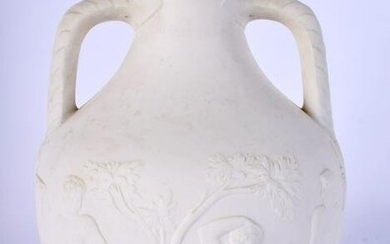 AN UNUSUAL 19TH CENTURY ENGLISH TWIN HANDLED PORCELAIN