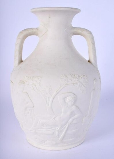 AN UNUSUAL 19TH CENTURY ENGLISH TWIN HANDLED PORCELAIN