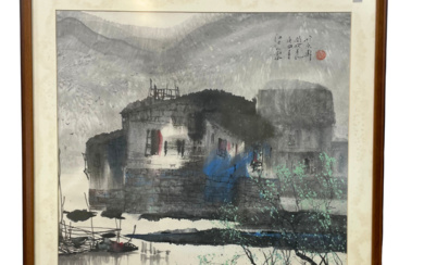 佚名 彩墨画 江上人家 ANONYMOUS CHINESE INK AND COLOR PAINTING LANDSCAPE