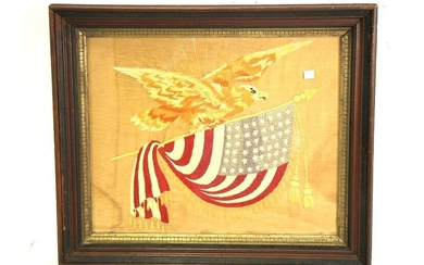 ANTIQUE EMBROIDRY AMERICAN FLAG WITH EAGLE