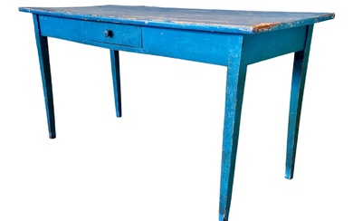 ANTIQUE SWISS ALPINE BLUE PAINTED DESK OR TABLE