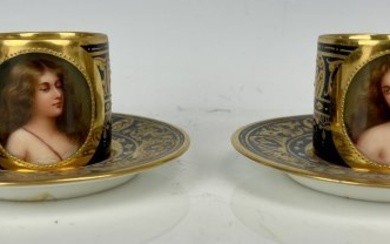 APAIR OF ROYAL VIENNA PORTRAIT CUP AND SAUCER SIGNED WAGNER