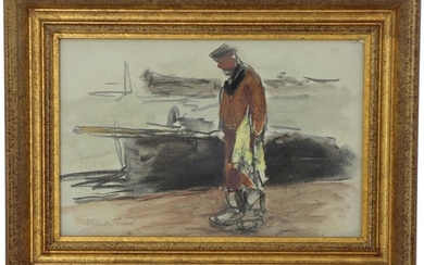 Achille GRANCHI-TAYLOR (1857-1921) "Etude de pêcheur sur les quais", mixed technique on cardboard, studio stamp lower left, 16 x 24 cm