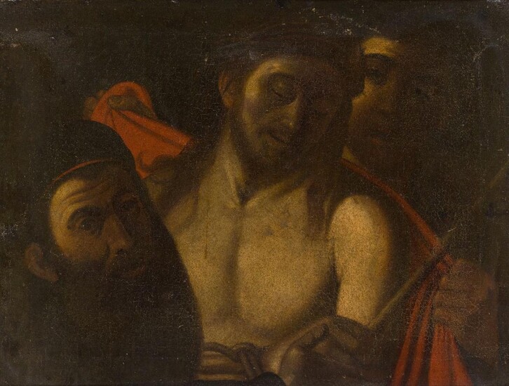 After Michelangelo Merisi da Caravaggio, called Caravaggio, Italian 1573-1609- Ecce Homo; oil on canvas, 58.2 x 77. Provenance: Private Collection, UK (Since 1996). Note: A slightly later (partial) copy of the picture which made art news headlines...