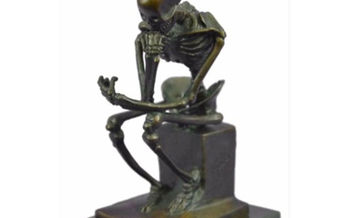After Rodin's Thinker, Skeleton Thinker Bronze Sculpture