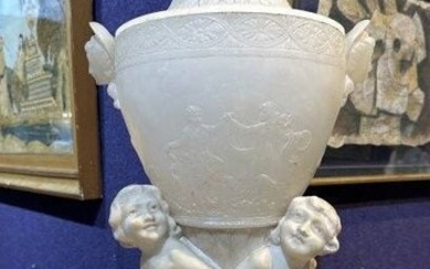Alabaster lamp with fauns around Neoclassical vase