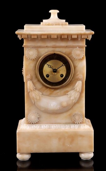 (-), Alabaster mantel clock with gold-plated dial and...