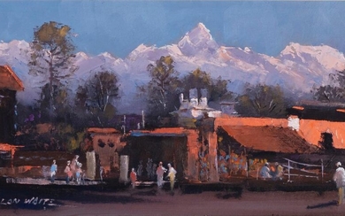 Allan Waite (1924 - 2010) - Pokhara Street Scene, Nepal 15.5 x 31.5 cm (frame: 31 x 47 x 3 cm)