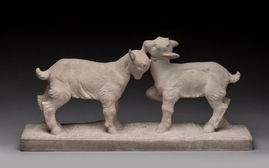 Alliot « Couple de chevreaux » Groupe en pierre naturelle sculptée. Petites restaurations. Signé. H.28...