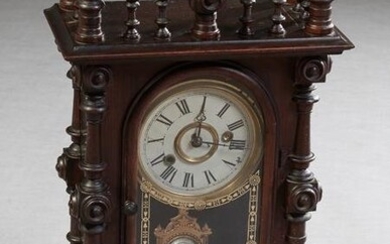 American Carved Mahogany "Gerster" Mantel Clock, 19th c