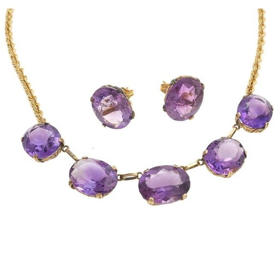 Amethyst, 14k Yellow Gold Jewelry Suite