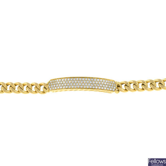An 18ct gold pavé-set diamond panel bracelet.