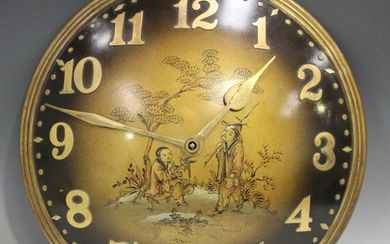 An Art Deco lacquered chinoiserie circular wall timepiece by Zenith, the convex dial with applied br