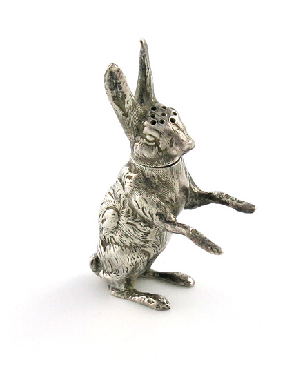 An Edwardian novelty silver hare pepper pot