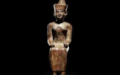 An Egyptian Gold Inlaid Bronze Seated Neith Height 7