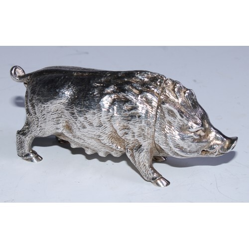An Elizabeth II cast silver novelty pepper, as a wild boar, ...