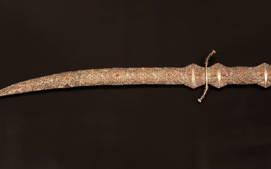 An Islamic Shamshir silver and coral sword