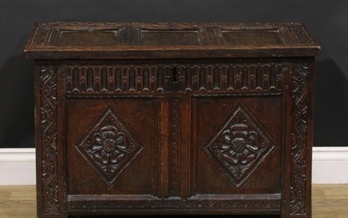 An early 18th century oak blanket chest, of small proportion...