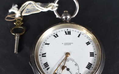 An early 20th century silver pocket watch by A. Yewdall, Leeds, the white dial with Roman numerals