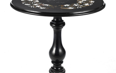 An early Victorian hardstone inlaid Ashford black marble centre table...