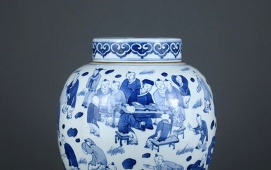 An exquisite blue and white figure jar